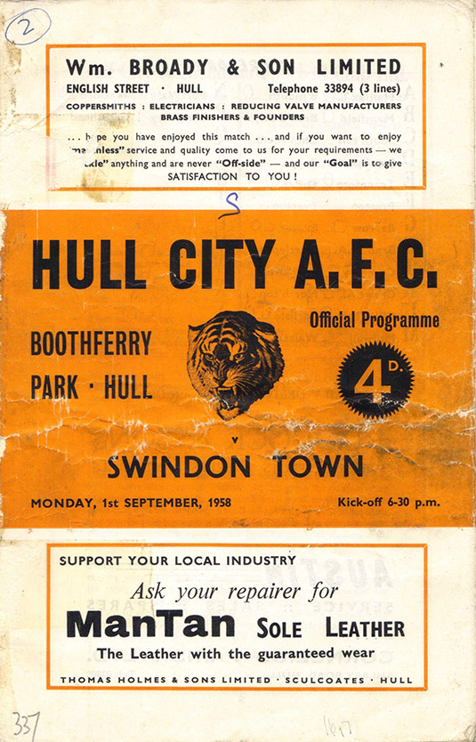 <b>Monday, September 1, 1958</b><br />vs. Hull City (Away)